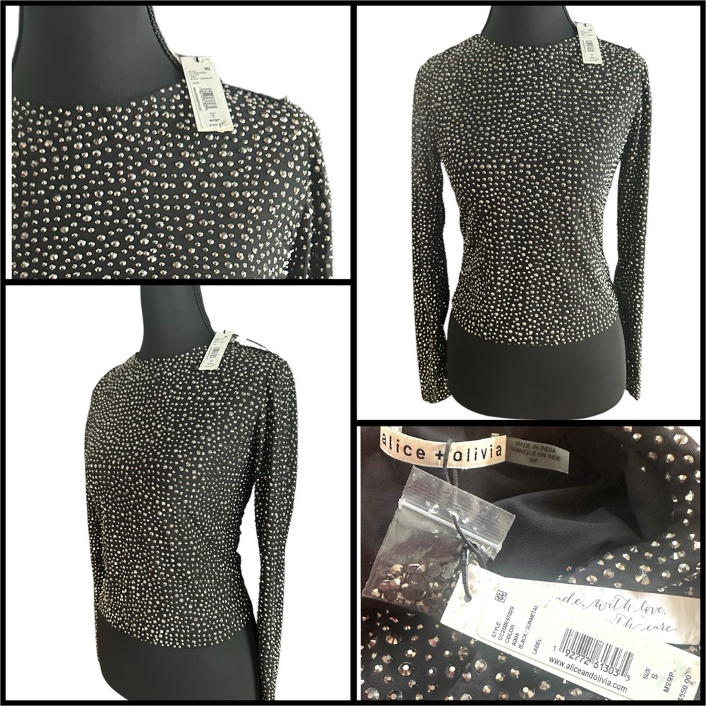 NWT Alice + Olivia Black Studded Blouse